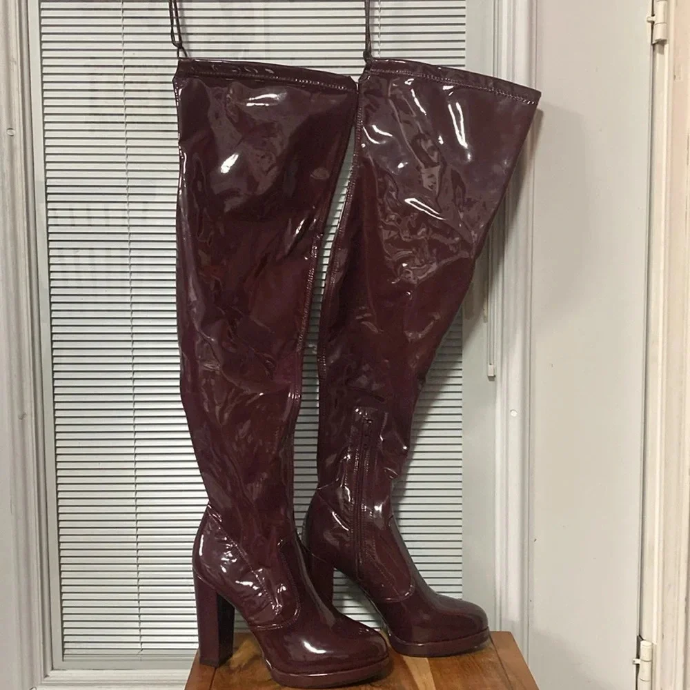 GB Get-Real Patent Platform Over-The-Knee Block Heel Boots Size 7.5
